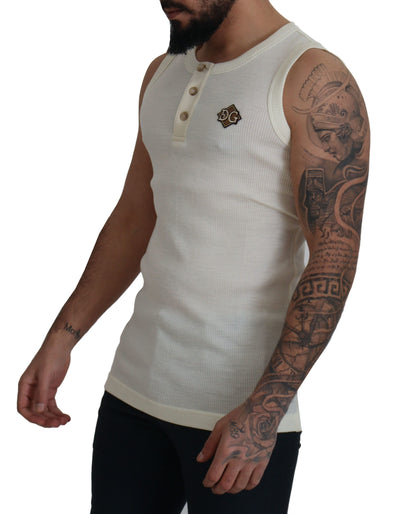 Sleeveless Henley Wool Blend T-Shirt