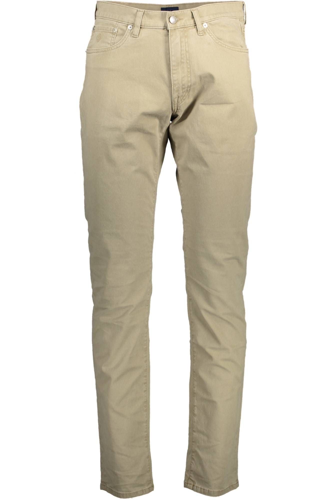 Beige Cotton Men Slim Pant