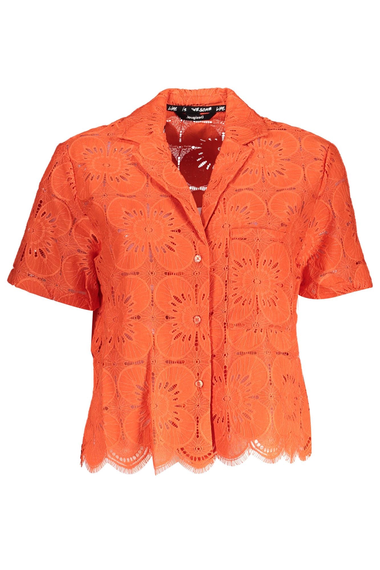 Orange Cotton Women Shirt