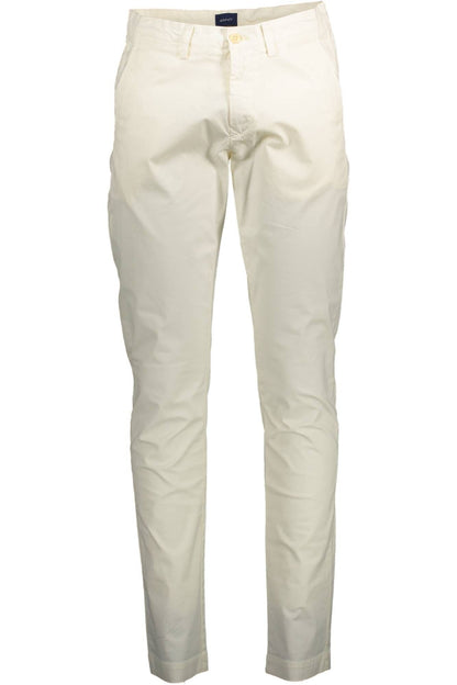 White Cotton Men Slim Trouser