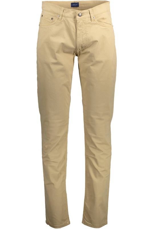 Beige Cotton Men's Slim Pant