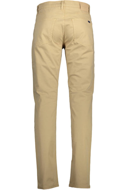 Beige Cotton Men's Slim Pant