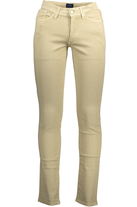 Beige Cotton Men Trouser