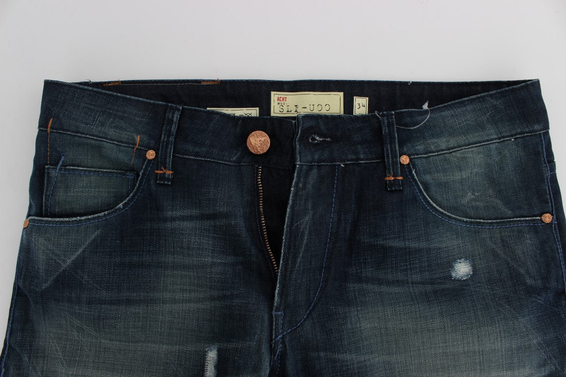 Vaqueros slim de denim de algodón con lavado azul