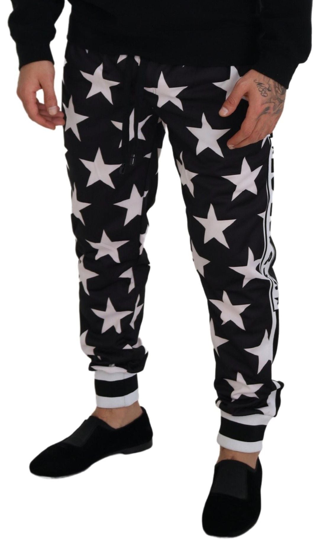 Pantalones DG Royals con estampado de estrellas en blanco y negro