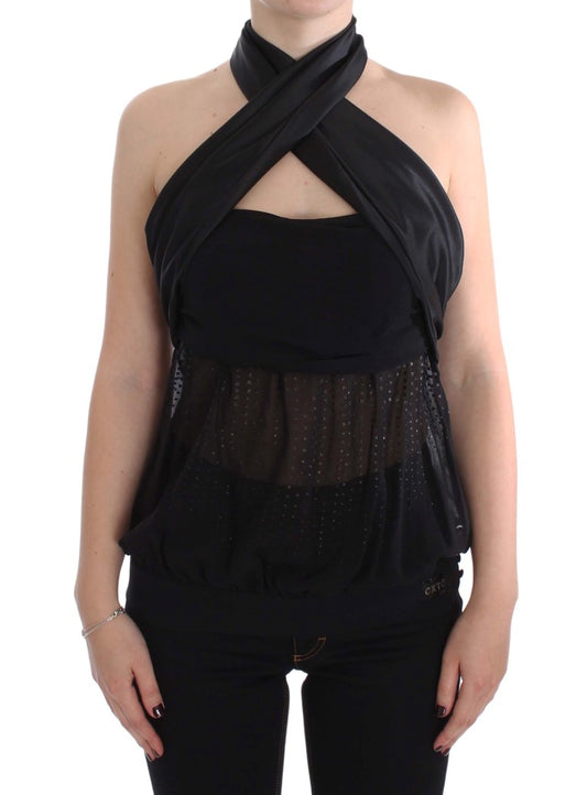 Blusa cruzada con cuello negro