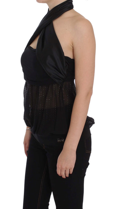 Blusa cruzada con cuello negro