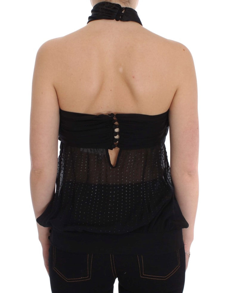 Blusa cruzada con cuello negro