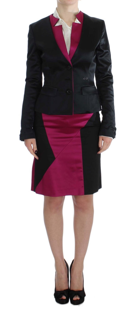 Falda y blazer de traje de dos piezas en negro y rosa