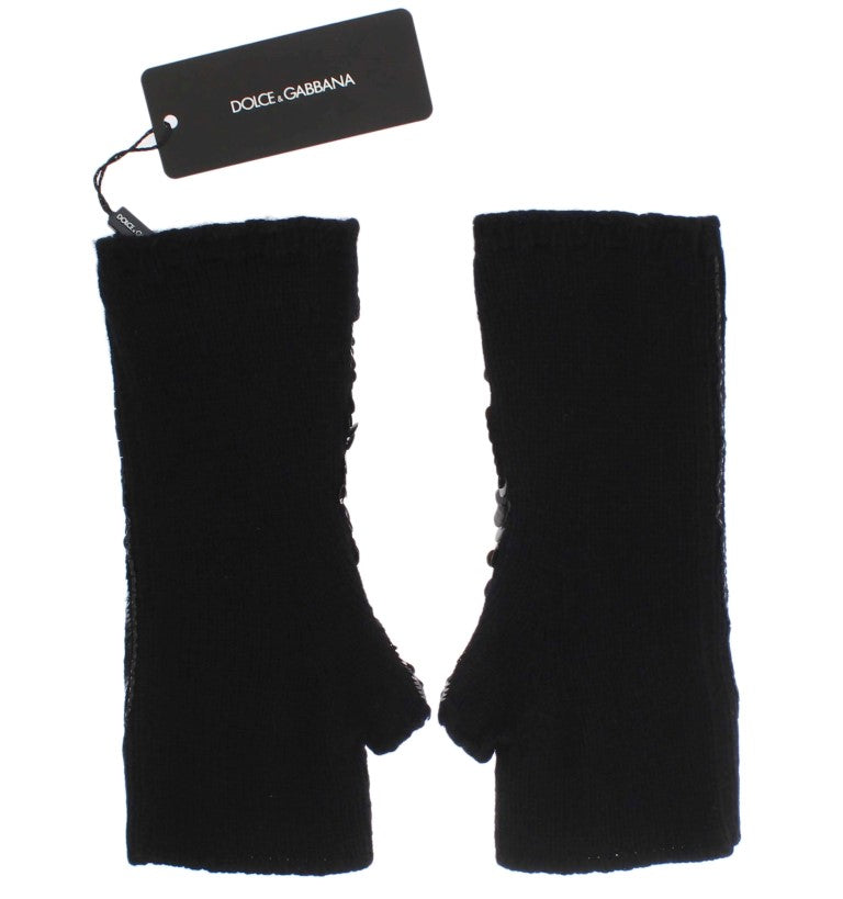 Sequined Cashmere Fingerless Gloves