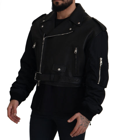 Sleek Biker Motorcycle Black Belted Jacket