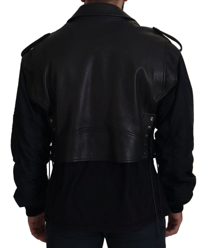 Sleek Biker Motorcycle Black Belted Jacket