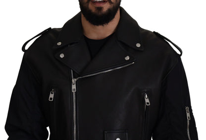 Sleek Biker Motorcycle Black Belted Jacket