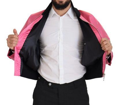 Elegant Pink Nylon Bomber Jacket