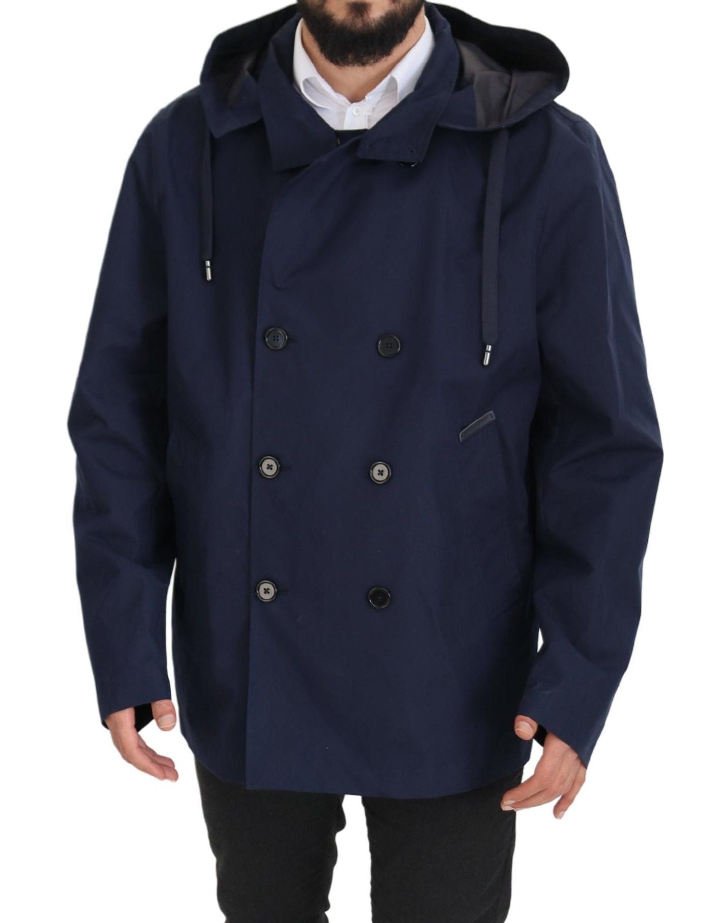 Elegant Double-Breasted Blue Parka Jacket