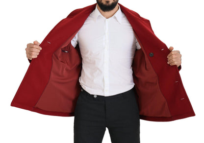 Elegant Red Double Breasted Wool Jacket