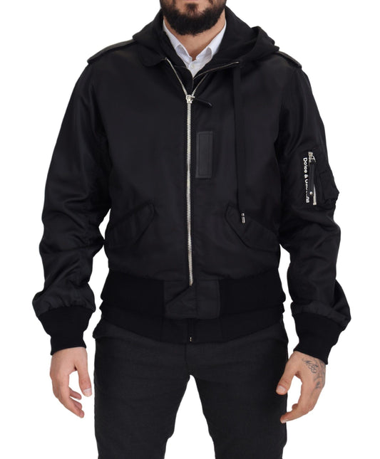 Elegant Nylon Bomber Jacket with Hood