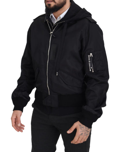 Elegant Nylon Bomber Jacket with Hood