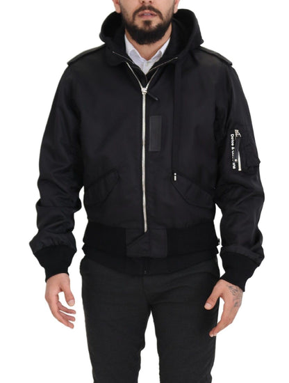 Elegant Nylon Bomber Jacket with Hood