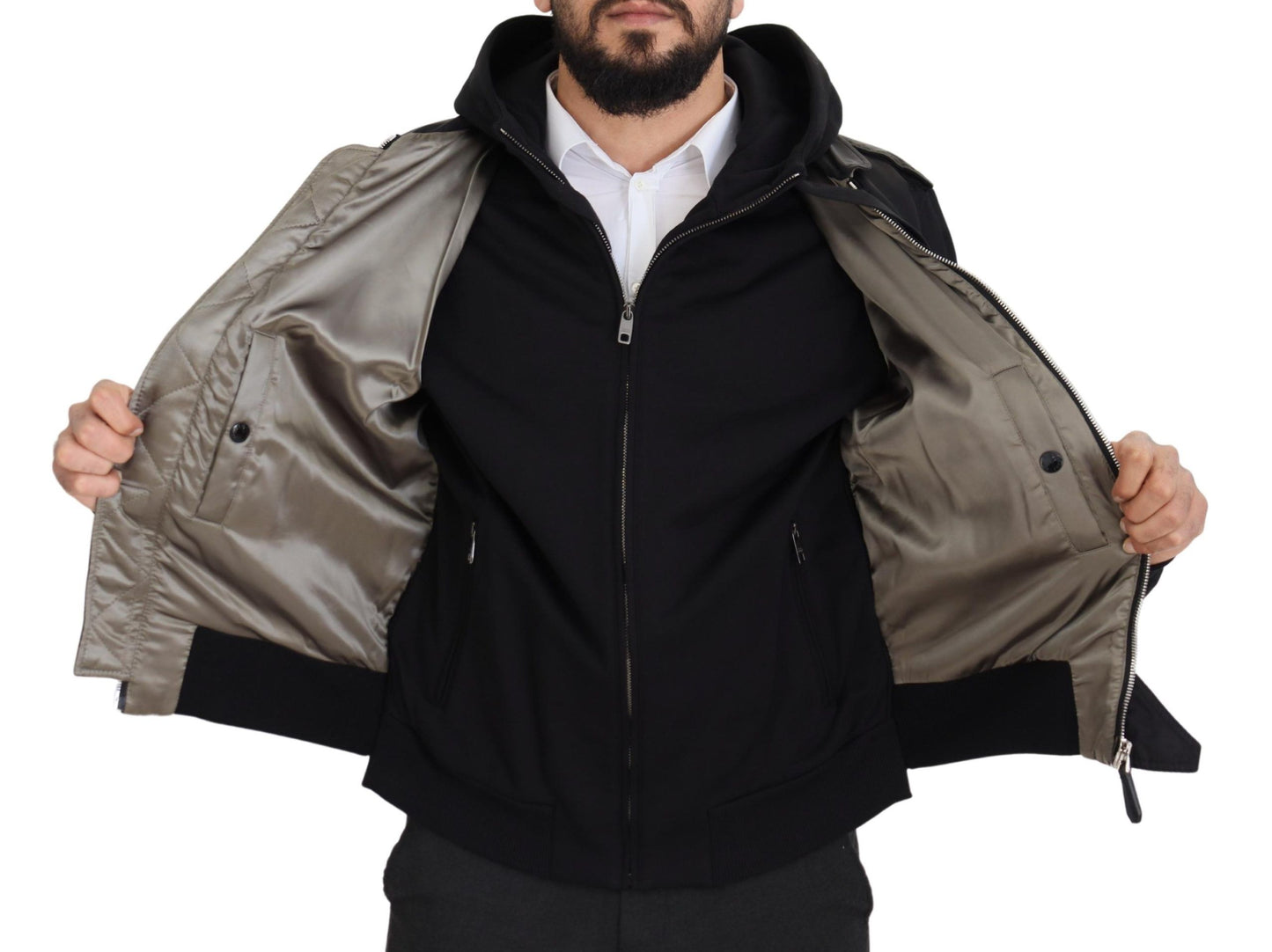 Elegant Nylon Bomber Jacket with Hood