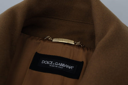 Elegant Brown Wool Blend Overcoat Jacket