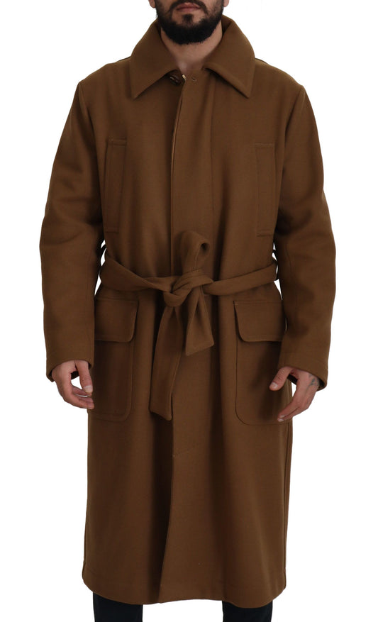 Elegant Brown Wool Blend Overcoat Jacket