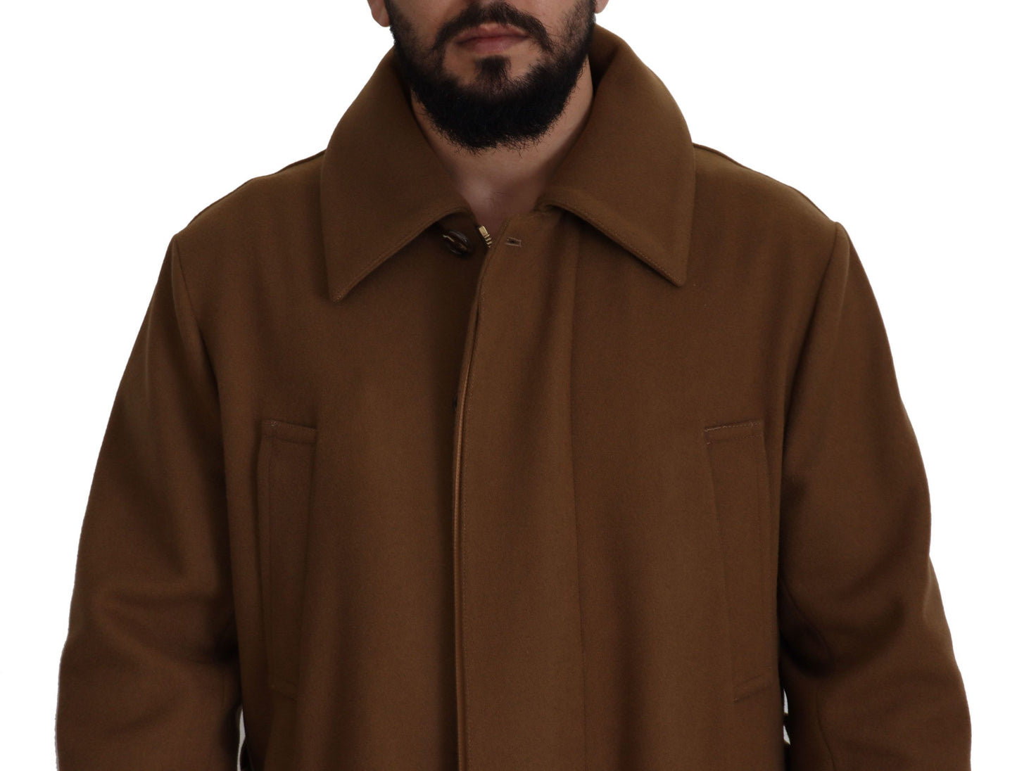 Elegant Brown Wool Blend Overcoat Jacket