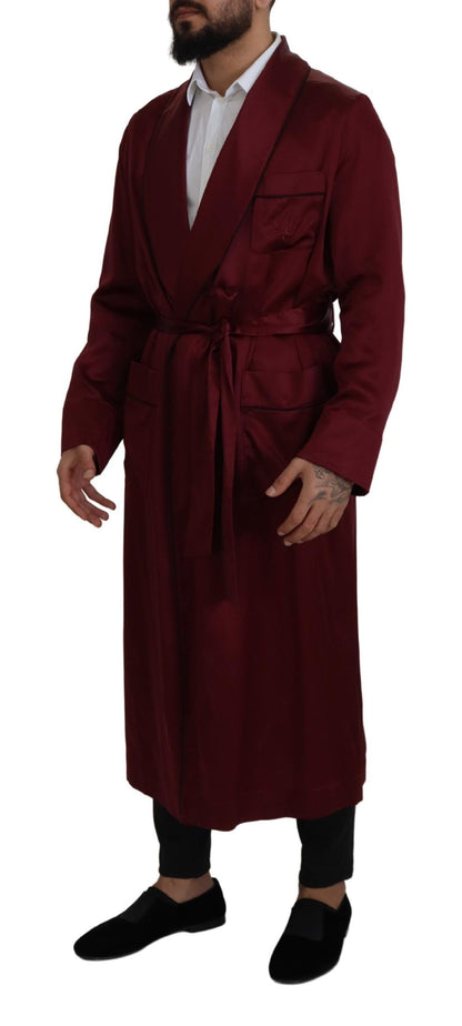 Elegant Bordeaux Silk Jacket Robe