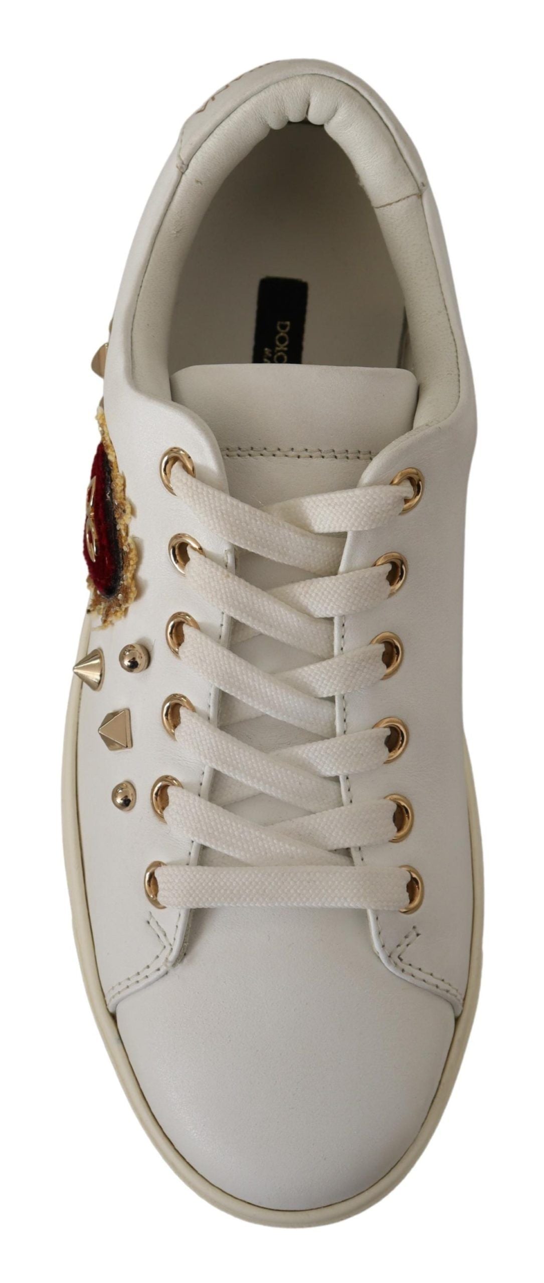 Studded Heart Leather Sneakers - Pure Elegance