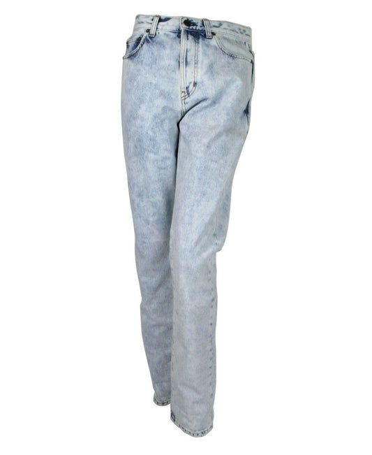 Women's Blue Cotton Snow Wash Denim Jeans