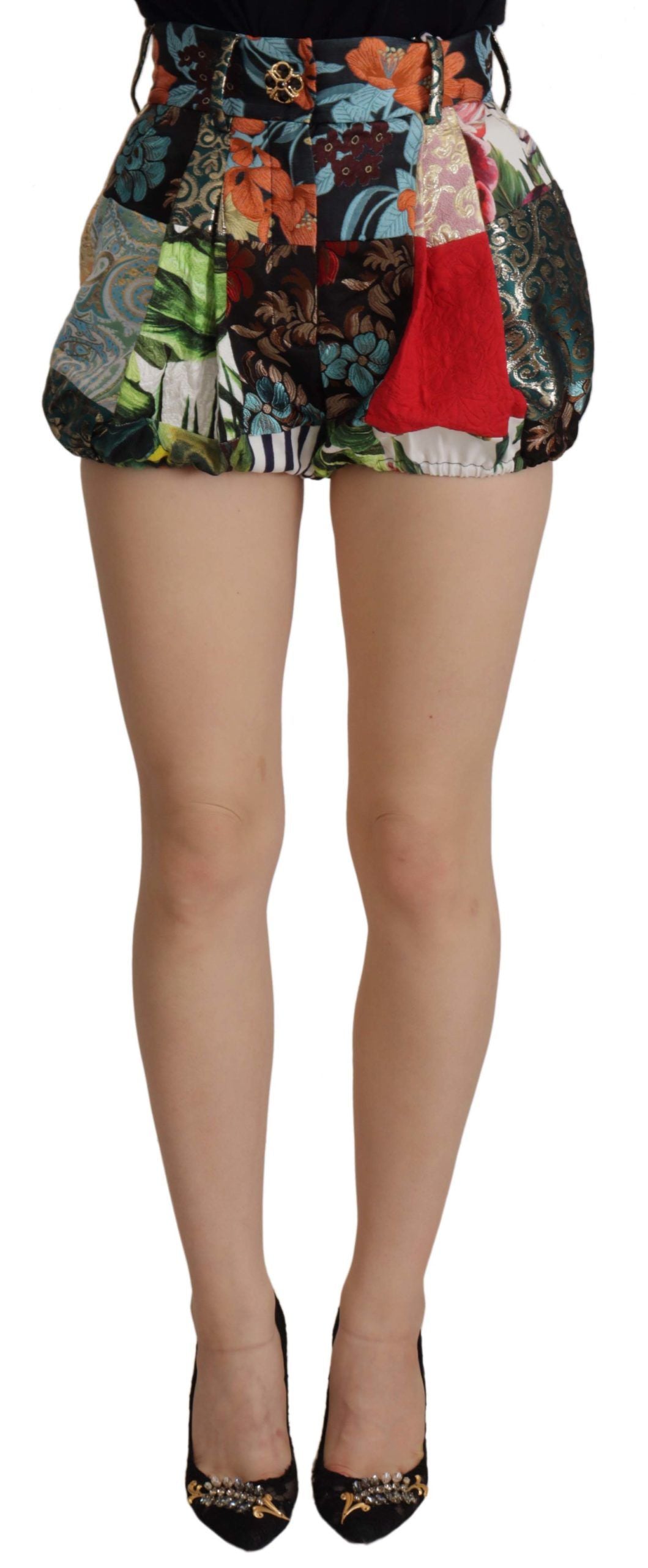 Vibrant Jacquard High-Waist Hot Pants