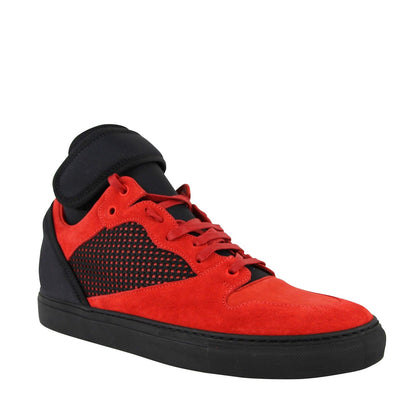 Balenciaga Men High Top Black Red Suede Leather Sneakers