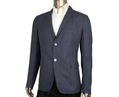 Men's Formal Midnight Blue / Grey Wool Jacket 2 Buttons