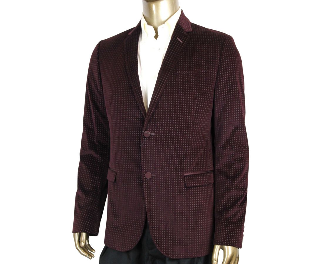 Men's 2 Buttons Wine Printed Cotton Elastane Stretch Jacket