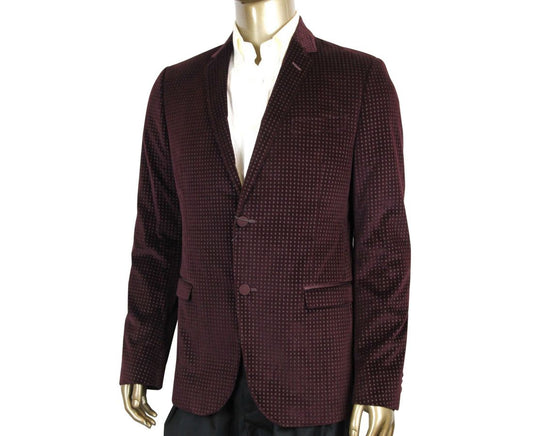 Men's 2 Buttons Wine Printed Cotton Elastane Stretch Jacket