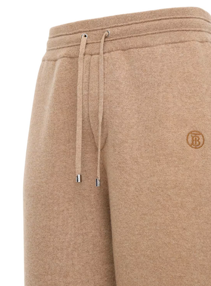 Elegant Camel Monogram Cashmere Sport Pants