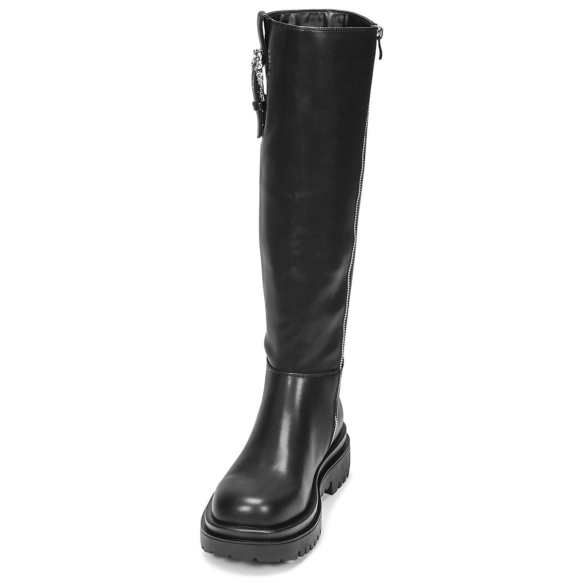 Baroque Buckle Black Knee-High Boots