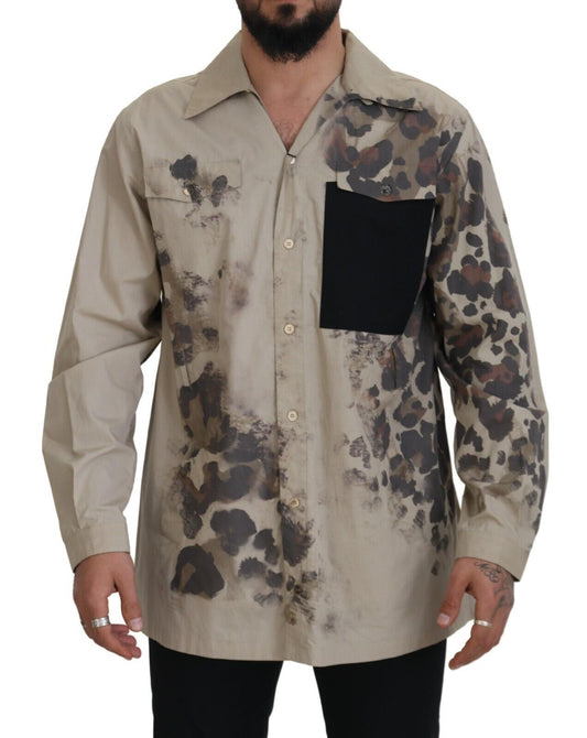 Chemise à manches longues en coton camouflage beige