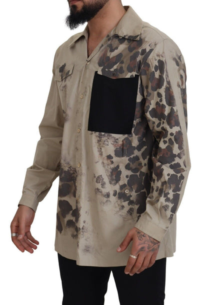 Chemise à manches longues en coton camouflage beige