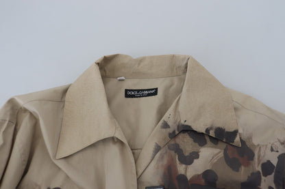 Chemise à manches longues en coton camouflage beige