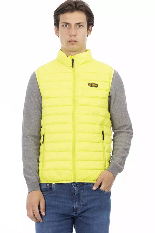 Yellow Polyester Men Sleeveless Jacket