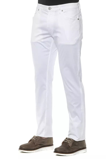 White Cotton Men Slim Trouser