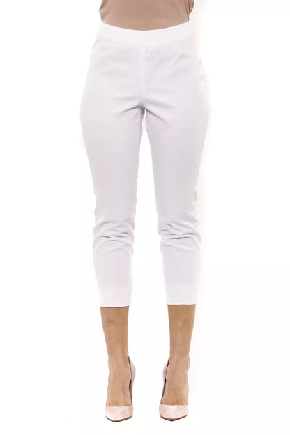 White Cotton Women Ankle Pant