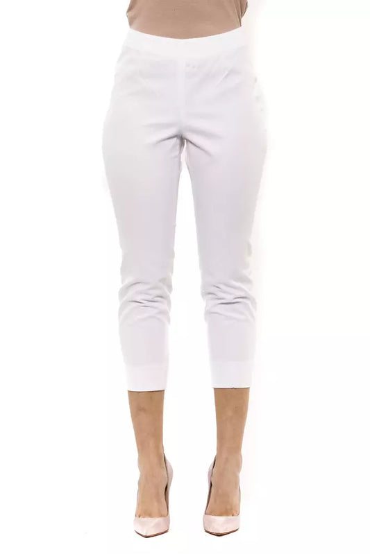 White Cotton Women Ankle Pant