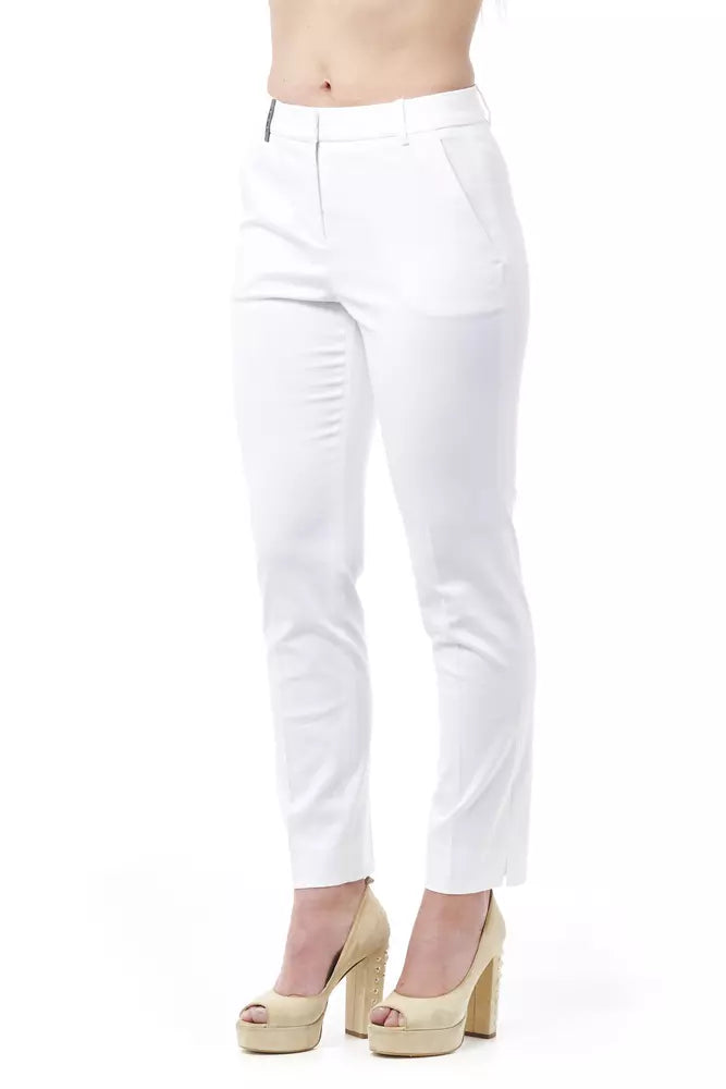 White Cotton Women's High-Waist Trouser