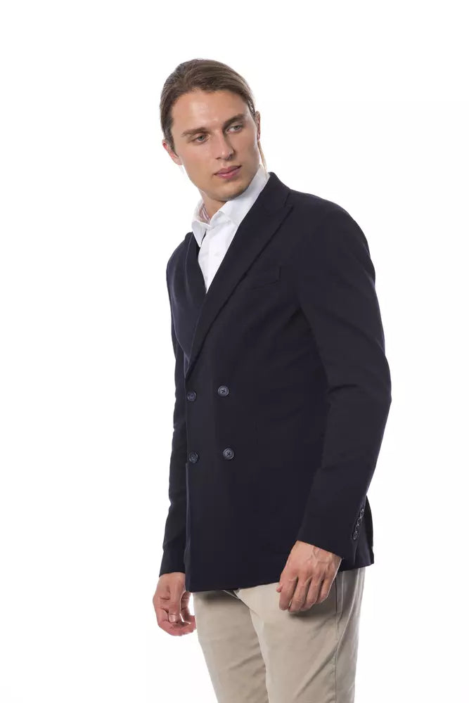 Blue Viscose Men Blazer