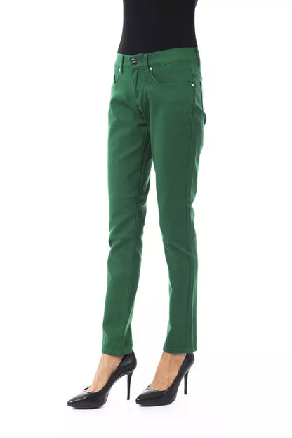 Green Cotton Women Slim Pant