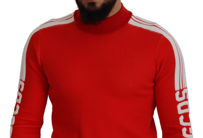 Jersey de hombre con cuello redondo y estampado de logotipo de lana roja