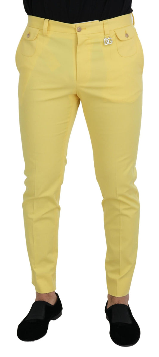 Pantalon Homme Coupe Slim En Coton Jaune