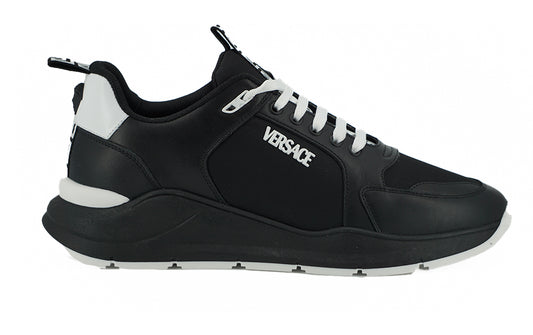 Sleek Black Leather Medusa Sneakers